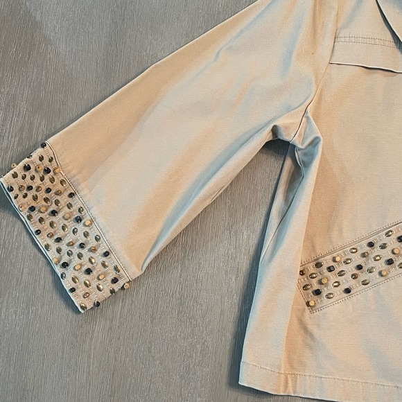 New Ruby Rd. Petite khaki zip up short jacket with stone embellishments -size 6P - Picture 10 of 12